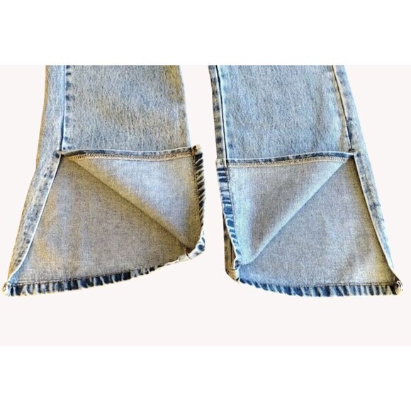 Shein Jeans 2 Raw Waist High Rise Split Cuff Stonewash Straight - Picture 12 of 15